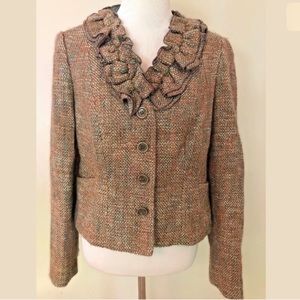 Wool Blazer Tan Flecked Ruffle Neck L Fall OBR